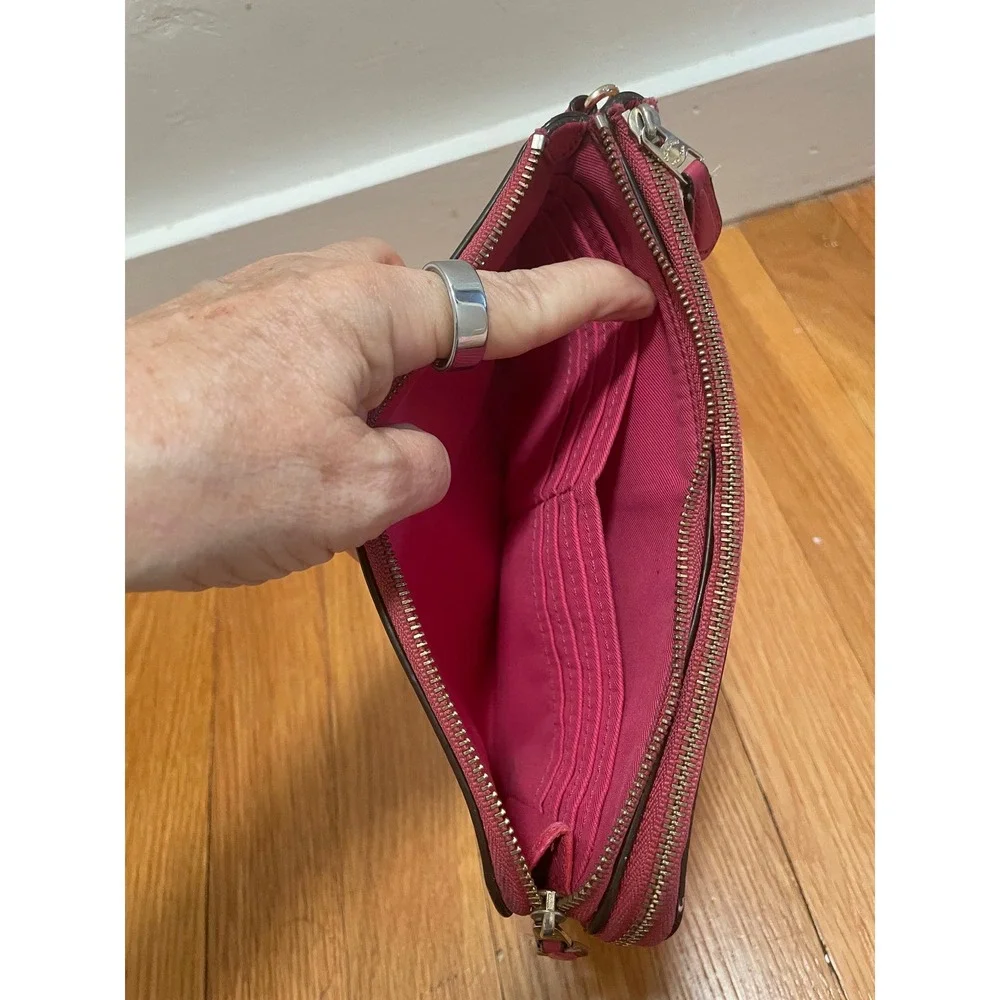 Coach Pink Pebbled Leather Double Zip Wallet Clutch Bag